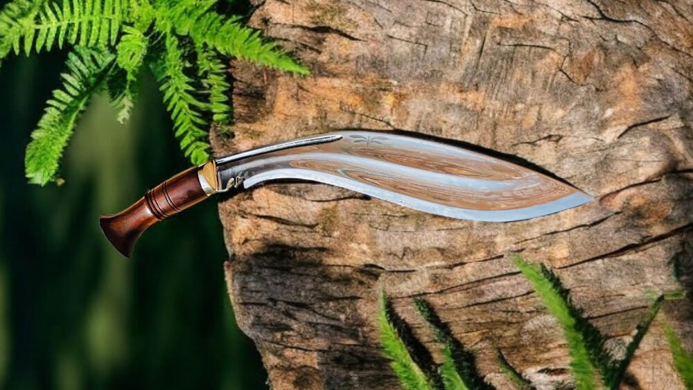 13.5 inches Dui Chira Kukri on wooden cut tree. 2 fullers on the blade made of 5160 steel