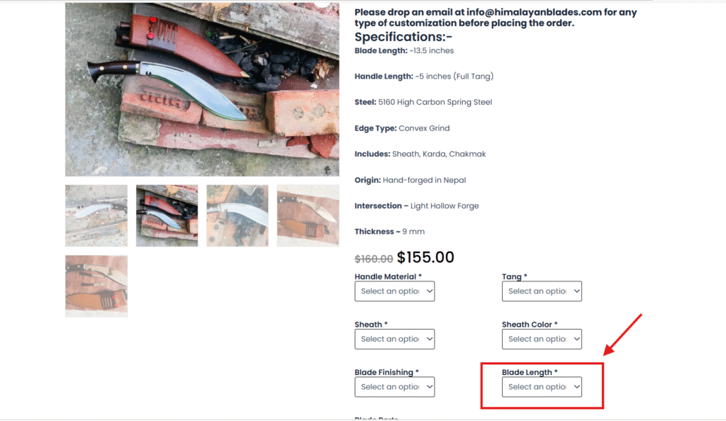Himalayan Blades Website kukri knife for daily use size selection